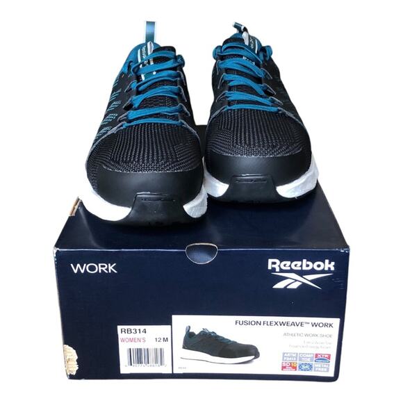 Reebok NIB Fusion Flex Weave Work Athletic Work Shoe Extra Wide Toe Blk Teal 12M - Picture 1 of 12
